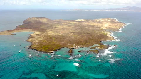 Drone view of volcanic Lobos Island. Stock Footage 285357937