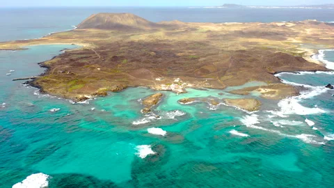 Drone view of volcanic Lobos Island. Stock Footage 285358588