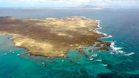 Drone view of volcanic Lobos Island. Stock Footage 285358601