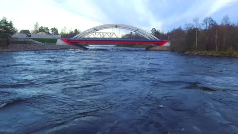 Drone view of Vuoksi River Bridge Stock Footage 140599009
