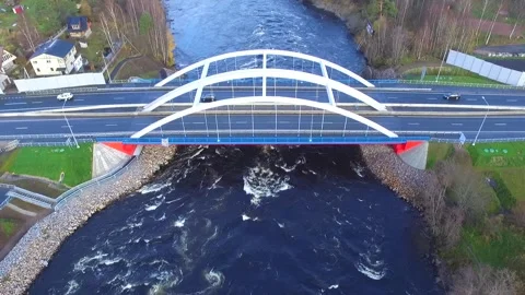 Drone view of Vuoksi River Bridge Stock Footage 140599114