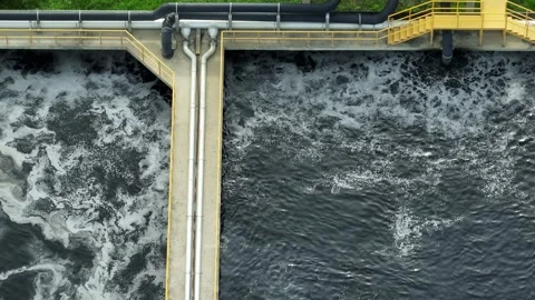 Drone view of wastewater treatment infrastructure . Video stock 343618072