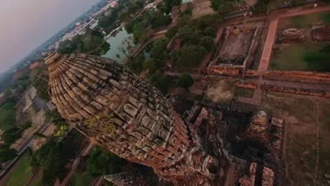 Drone view of wat phra ram, a buddhist temple in Ayutthaya historical park, a Stock Footage 316787137