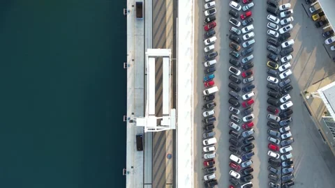 Drone view of waterfront parking. Stock Footage 252553377