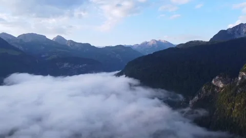 Drone View of Watzmann Südspitze Summit Above Clouds at Early Morning Stock Footage 286256304
