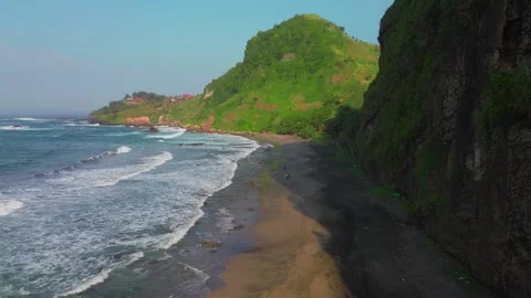 Drone view Waves on Pecaron Beach, Kebumen Stock Footage 289615162