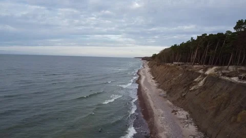 Drone View of Wavy Baltic Sea and Coastal Landscape Stock Footage 323613070