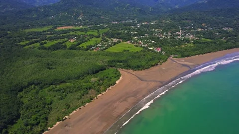 Drone view of Whale Tail Beach in Uvita. Marino Ballena Park in Costa Rica Stock Footage 251680543