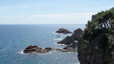 Drone view of a white small ship with tourists on mediterranean sea Stock Footage 194353404