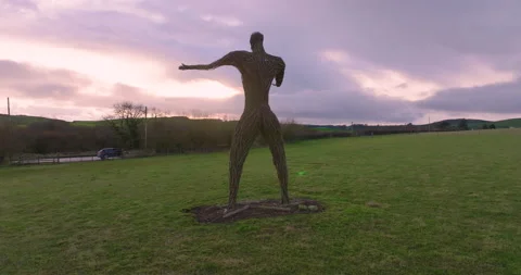 Drone view of a wickerman sculpture at sunset, Scotland 1 動画素材 293839422