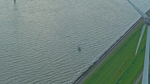 Drone view of wind farm at dusk, renewable power from steady wind Stock Footage 315660239