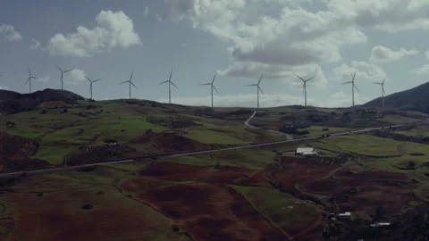 Drone view of wind turbine field in Andalusia Stock Footage 255641454