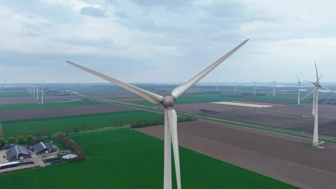 Drone view of wind turbines in a Dutch landscape. Stock Footage 307105080