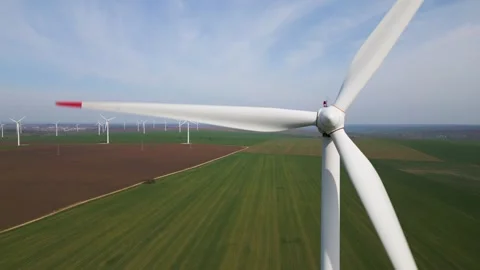 Drone View of Wind Turbines in Green Fields, Renewable Energy Concept Video stock 331928314