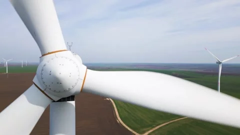 Drone View of Wind Turbines in Green Fields, Renewable Energy Concept Stock-Footage 331928348