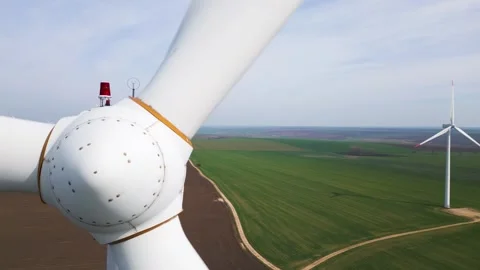 Drone View of Wind Turbines in Green Fields, Renewable Energy Concept Stock Footage 331928626