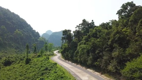 Drone view of winding, remote road passing through a dense jungle and vegetation 스톡 동영상 144909746