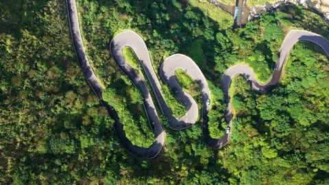 Drone view of winding road on mountain in Taiwan Video stock 131881261