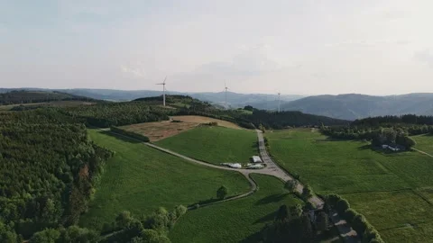 Drone view of windmill hill in sunny weather Stock-Footage 196837211
