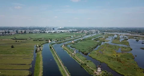 Drone View of Windmills in Rotterdam. Stock Footage
