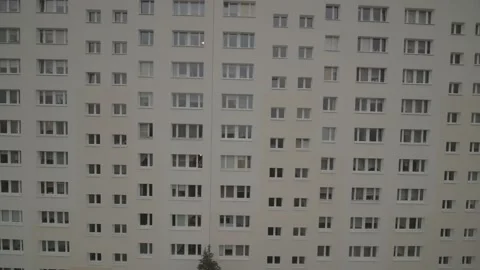 The drone view of the windows of the workers' block of Eastern Europe. Stock Footage 165292541