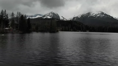 Drone view of a winter resort in the rain Stock Footage 237334171
