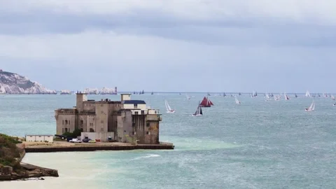 Drone View of Yachts Racing in the 2025 Round the Island Race Isle of Wight Stock Footage 337932555