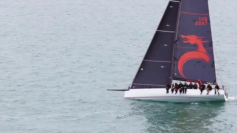 Drone View of Yachts Racing in the 2025 Round the Island Race Isle of Wight Stock Footage 337932674