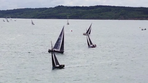 Drone View of Yachts Racing in the 2025 Round the Island Race Isle of Wight Stock Footage 337932952