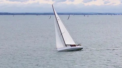 Drone View of Yachts Racing in the 2025 Round the Island Race Isle of Wight Stock Footage 337932976