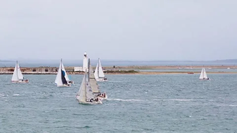Drone View of Yachts Racing in the 2025 Round the Island Race Isle of Wight Stock Footage 337932977