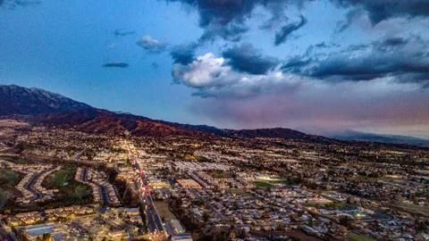 Drone View of Yucaipa At Sunset Stock Photos
