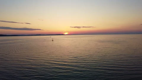 Drone View of Zadar at Sunset with Sailing Boat Stock Footage 280356586