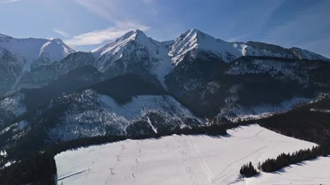 Drone view of Ždiar ski resort in snowy High Tatras, Slovakia winter landscape Stock Footage 346312587