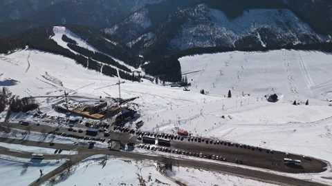 Drone view of Ždiar ski resort in snowy High Tatras, Slovakia in winter Stock Footage 346312774