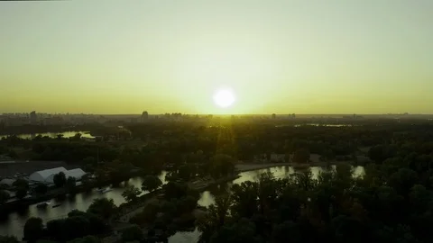 Drone views footage flight directly at sunset Video stock 111872003