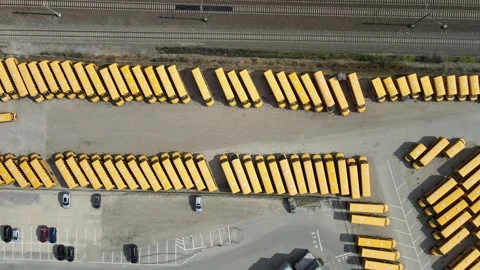 Drone Views of School Bus Lot in Providence, Rhode Island Video stock 297701755