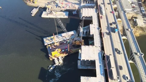Drone Views of Washington Bridge Reconstruction – Providence, RI Stock Footage 297701834