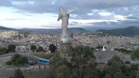 Drone of Virgin of El Panecillo Statue in Quito Ecuador Stock Footage