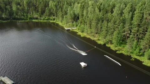 Drone Wakeboarder Railey System 2.0 60 fps Stock Footage 134336484