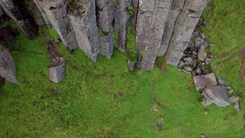 Drone Up Wall of Hexagonal Basalt Columns in Gerduberg Cliffs Iceland Stock Footage 256716660