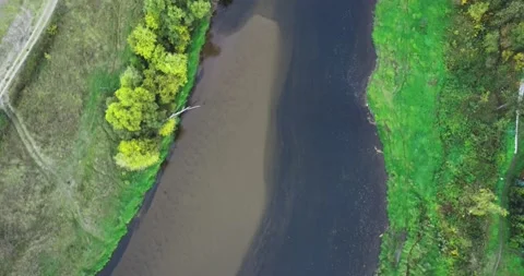 The drone was flying over the river, beautiful nature on the Moscow River. Stock Footage 140674693