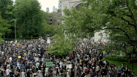 Drone Washington Square Park protest Black Lives Matter New York City NYC Stock Footage