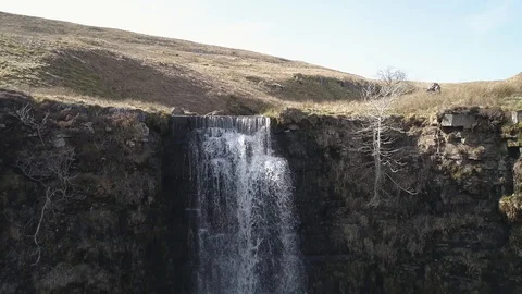 Drone waterfall and river, Whernside, Yorkshire 60fps Stock Footage 88950372