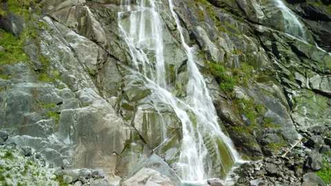Drone waterfall mountain rock cascade aerial ascending Stock Footage 346086770