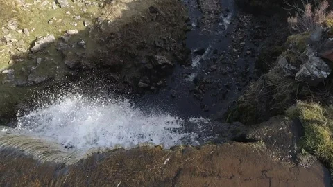 Drone waterfall pointing down at top, Whernside, Yorkshire 60fps Video stock 88952904
