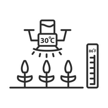 Drone watering plants.Outline icon vector smart farm.Robot quadcopter water s Stock Illustration