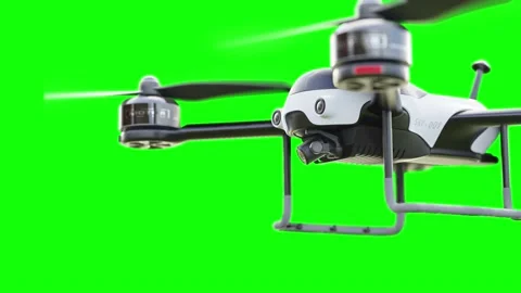 Drone white color flying close-up. Animation Loop On Green Screen. 3D Render. Vídeo Stock 199733671