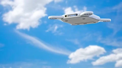 Drone white color flying close-up flying in the sky. Animation. 動画素材 302887066