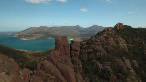 Drone wide angle shot of amazing landscape in Tasmania Stock Footage 99396336